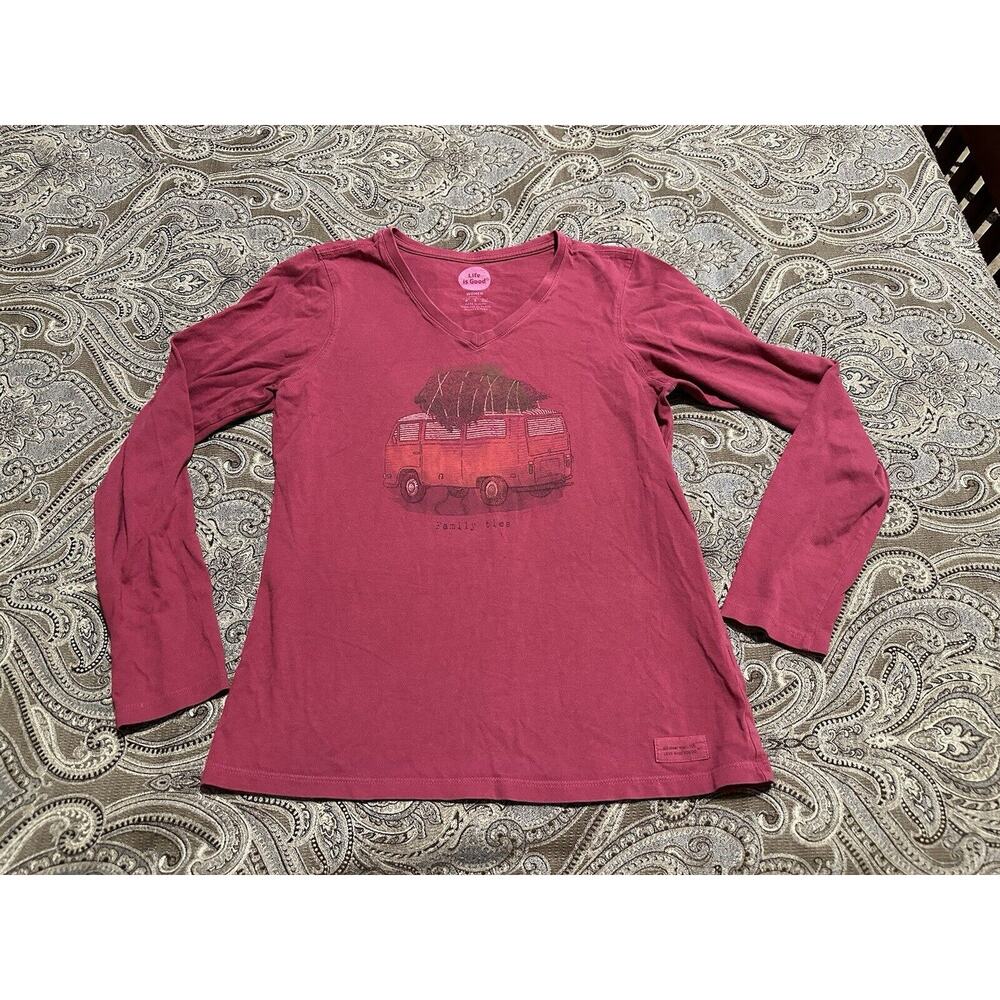 Life Is Good Shirt Small Adult Pink Long Sleeve Family Ties Vanagon Bus Womens S